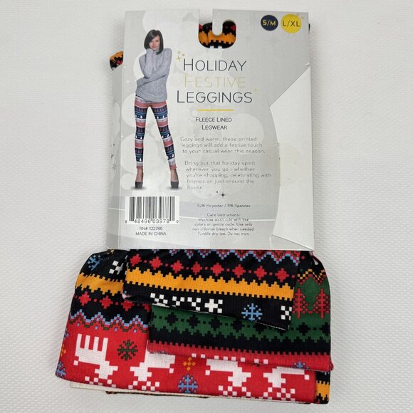 Holiday Festive WLeggings Fleece Lined L/XL Polyester Spandex Cozy Christmas Des - Picture 4 of 8